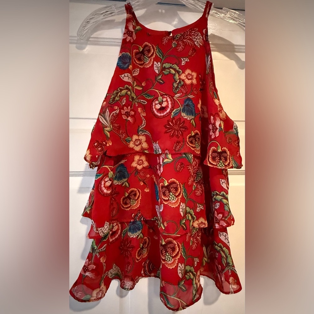 Women’s Floral Red Layered Sleeveless Top